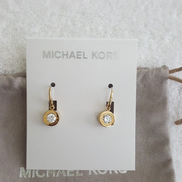 New Michael Kors Pave Logo Earrings - Picture 1 of 5